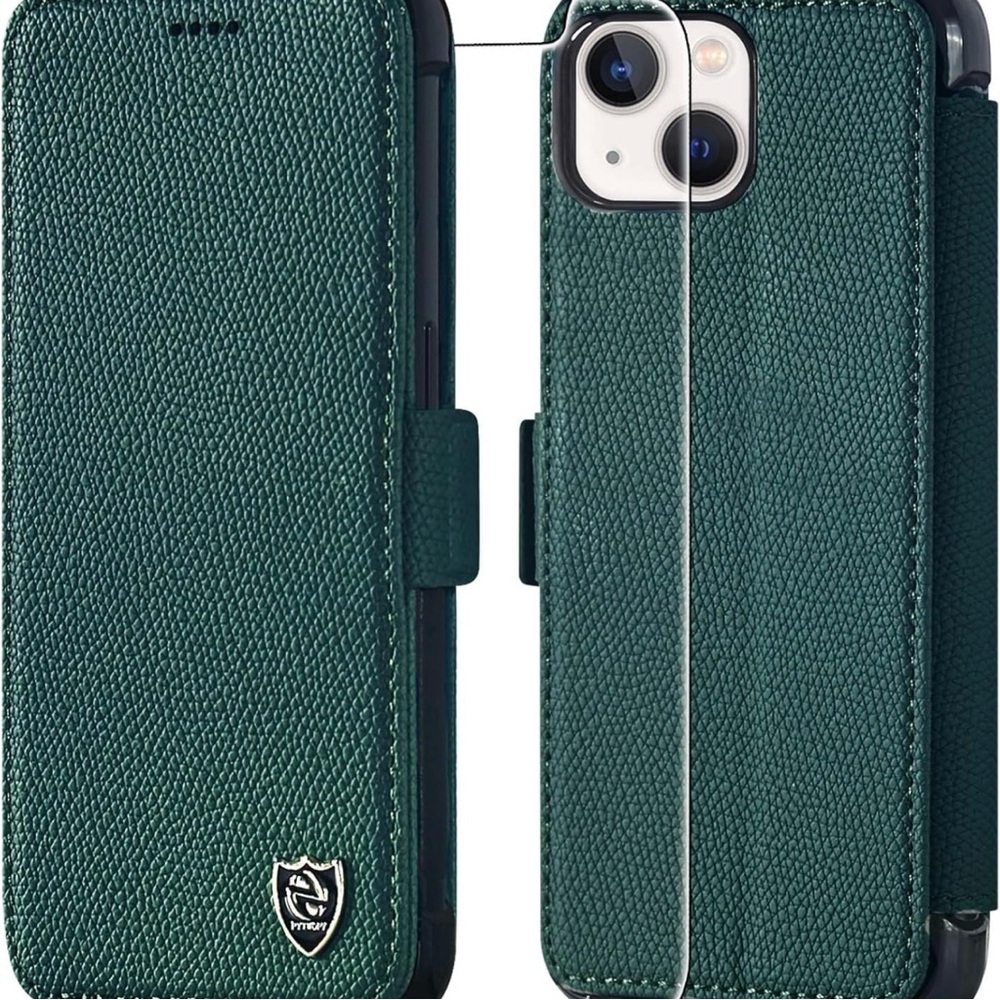 NIB iPhone 13 Green Wallet Phone Case and Screen Protector